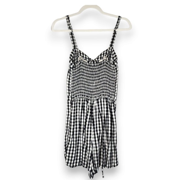 Hollister Black White Gingham Romper Sweetheart Lace-up Embroidered Bodice Small - Picture 12 of 14